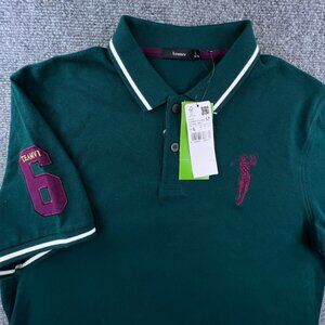 Bossini Mens Short Sleeve Polo Large NWT Green Big Maroon Golfer Logo Golfing
